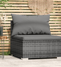 Garten-Mittelsofa mit Kissen Grau Poly Rattan