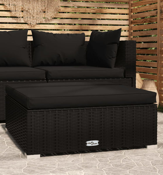 Gartenhocker mit Kissen Schwarz 70x70x30 cm Poly Rattan