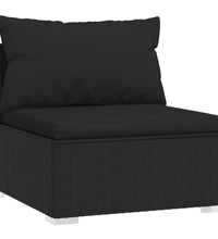 Garten-Mittelsofa mit Kissen Schwarz Poly Rattan