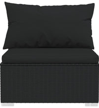 Garten-Mittelsofa mit Kissen Schwarz Poly Rattan