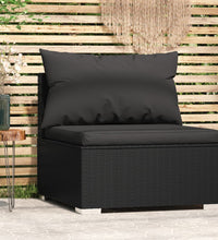 Garten-Mittelsofa mit Kissen Schwarz Poly Rattan