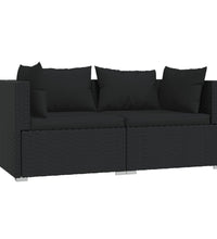 3-tlg. Garten-Lounge-Set mit Kissen Schwarz Poly Rattan