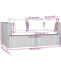 3-tlg. Garten-Lounge-Set mit Kissen Schwarz Poly Rattan