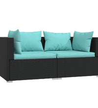 2-Sitzer-Sofa mit Kissen Schwarz Poly Rattan