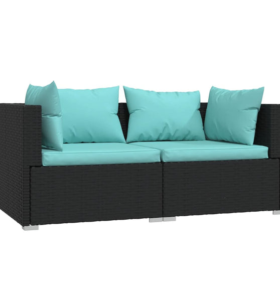 2-Sitzer-Sofa mit Kissen Schwarz Poly Rattan