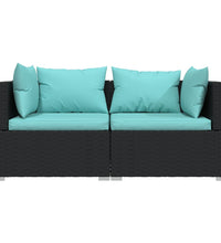 2-Sitzer-Sofa mit Kissen Schwarz Poly Rattan