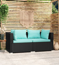 2-Sitzer-Sofa mit Kissen Schwarz Poly Rattan