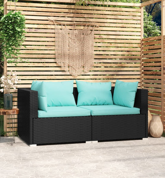 2-Sitzer-Sofa mit Kissen Schwarz Poly Rattan