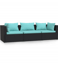 3-Sitzer-Sofa mit Auflagen Schwarz Poly Rattan