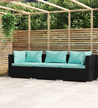 3-Sitzer-Sofa mit Auflagen Schwarz Poly Rattan