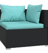 4-tlg. Garten-Lounge-Set mit Kissen Schwarz Poly Rattan