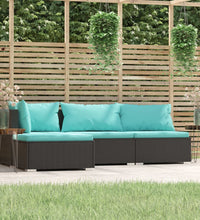 4-tlg. Garten-Lounge-Set mit Kissen Schwarz Poly Rattan