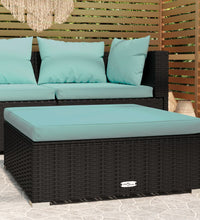 Garten-Fußhocker mit Kissen Schwarz 70x70x30 cm Poly Rattan