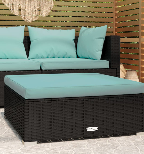 Garten-Fußhocker mit Kissen Schwarz 70x70x30 cm Poly Rattan