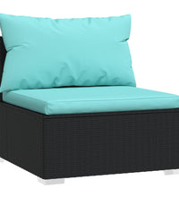 Garten-Mittelsofa mit Kissen Schwarz Poly Rattan