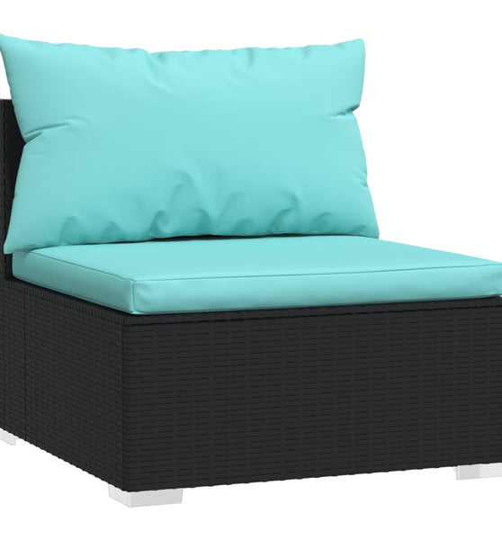 Garten-Mittelsofa mit Kissen Schwarz Poly Rattan