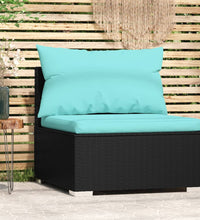 Garten-Mittelsofa mit Kissen Schwarz Poly Rattan