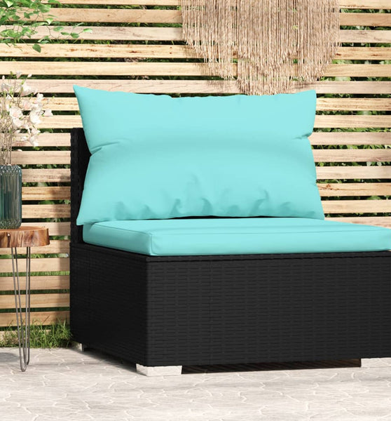 Garten-Mittelsofa mit Kissen Schwarz Poly Rattan