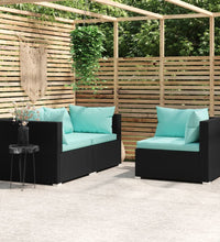 3-tlg. Garten-Lounge-Set mit Kissen Schwarz Poly Rattan