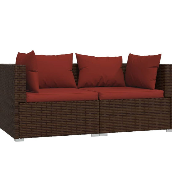 2-Sitzer-Sofa mit Kissen Braun Poly Rattan