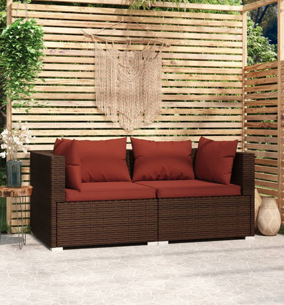 2-Sitzer-Sofa mit Kissen Braun Poly Rattan