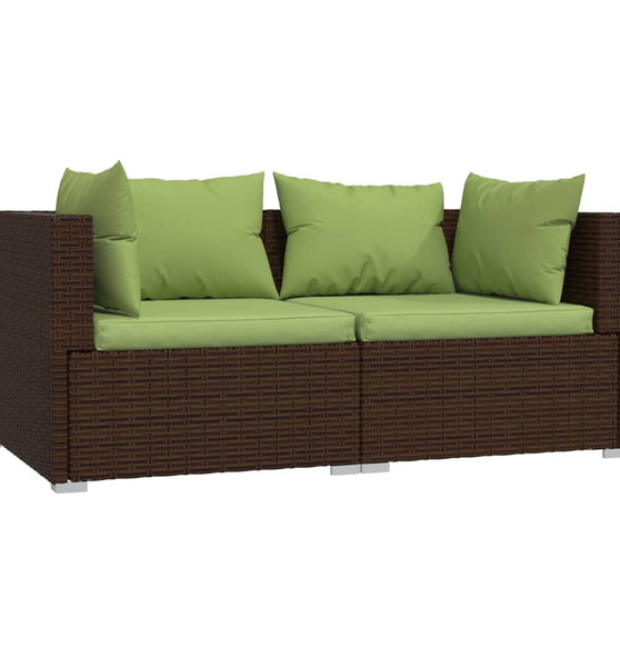 2-Sitzer-Sofa mit Kissen Braun Poly Rattan