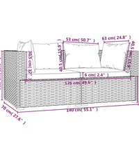 2-Sitzer-Sofa mit Kissen Braun Poly Rattan