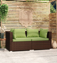 2-Sitzer-Sofa mit Kissen Braun Poly Rattan