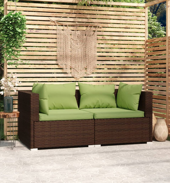 2-Sitzer-Sofa mit Kissen Braun Poly Rattan