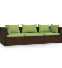 3-Sitzer-Sofa mit Kissen Braun Poly Rattan