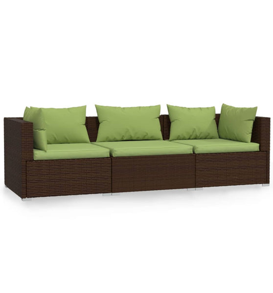3-Sitzer-Sofa mit Kissen Braun Poly Rattan