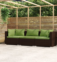3-Sitzer-Sofa mit Kissen Braun Poly Rattan