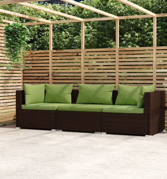 3-Sitzer-Sofa mit Kissen Braun Poly Rattan