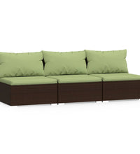 3-Sitzer-Sofa mit Kissen Braun Poly Rattan
