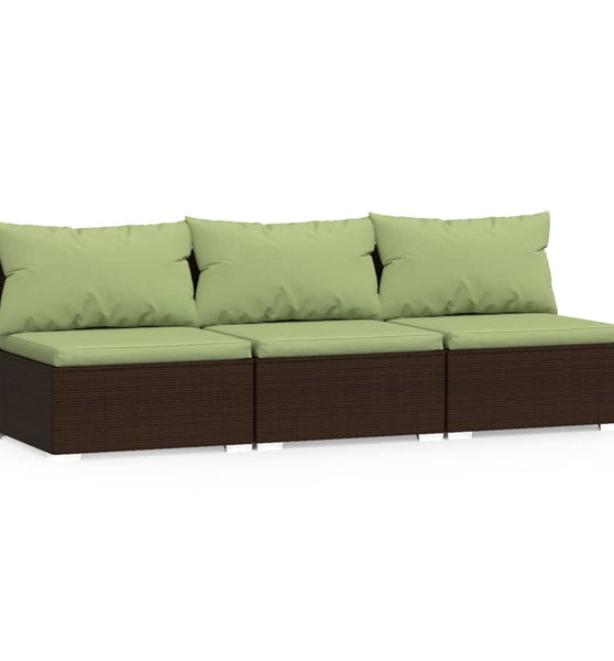 3-Sitzer-Sofa mit Kissen Braun Poly Rattan