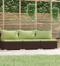 3-Sitzer-Sofa mit Kissen Braun Poly Rattan
