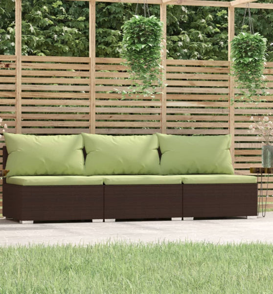 3-Sitzer-Sofa mit Kissen Braun Poly Rattan