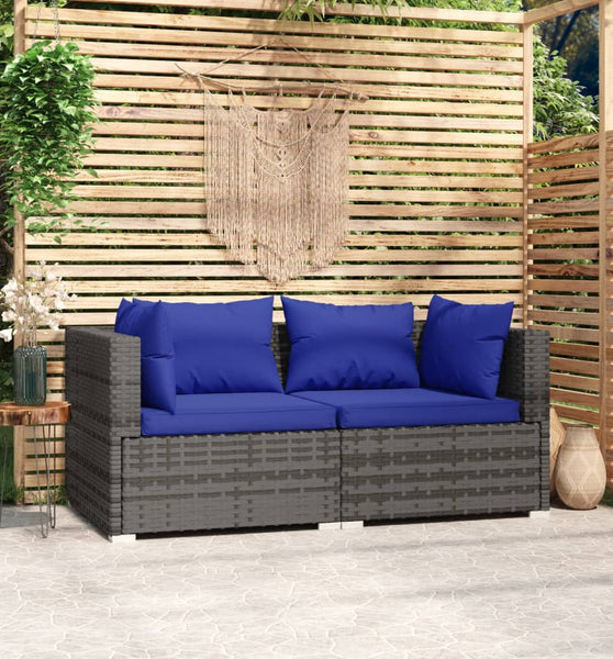 2-Sitzer-Sofa mit Kissen Grau Poly Rattan