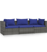 3-Sitzer-Sofa mit Kissen Grau Poly Rattan