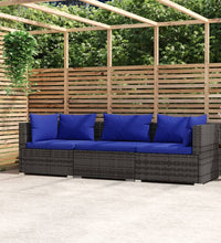 3-Sitzer-Sofa mit Kissen Grau Poly Rattan