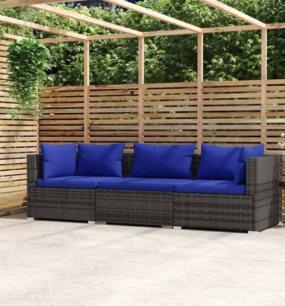 3-Sitzer-Sofa mit Kissen Grau Poly Rattan