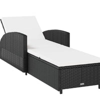 Sonnenliege mit Cremeweißer Auflage Poly Rattan Schwarz