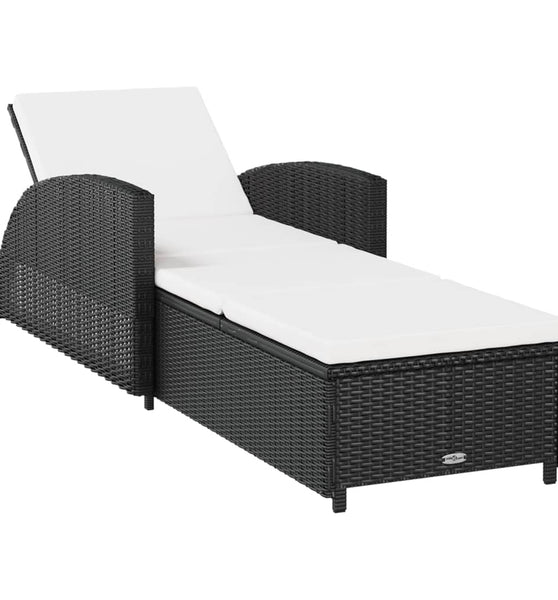 Sonnenliege mit Cremeweißer Auflage Poly Rattan Schwarz