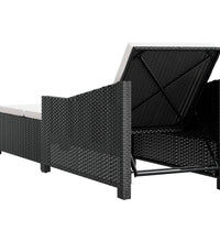 Sonnenliege mit Cremeweißer Auflage Poly Rattan Schwarz