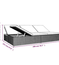 Sonnenliege mit Auflagen Poly Rattan Schwarz