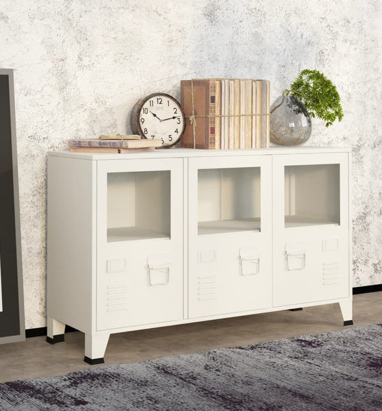 Industrial Sideboard Weiß 105x35x62 cm Metall und Glas
