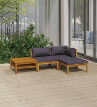 4-tlg. Garten-Lounge-Set mit Auflage Massivholz Akazie