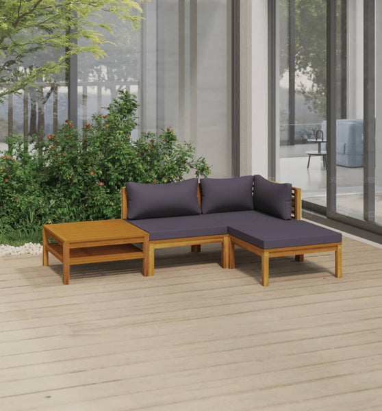 4-tlg. Garten-Lounge-Set mit Auflage Massivholz Akazie