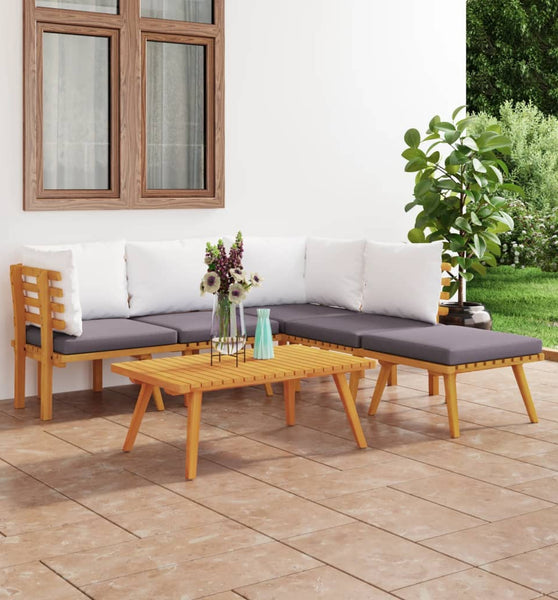 6-tlg. Garten-Lounge-Set mit Kissen Massivholz Akazie