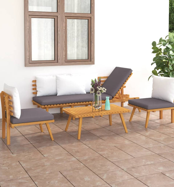 4-tlg. Garten-Lounge-Set mit Kissen Massivholz Akazie